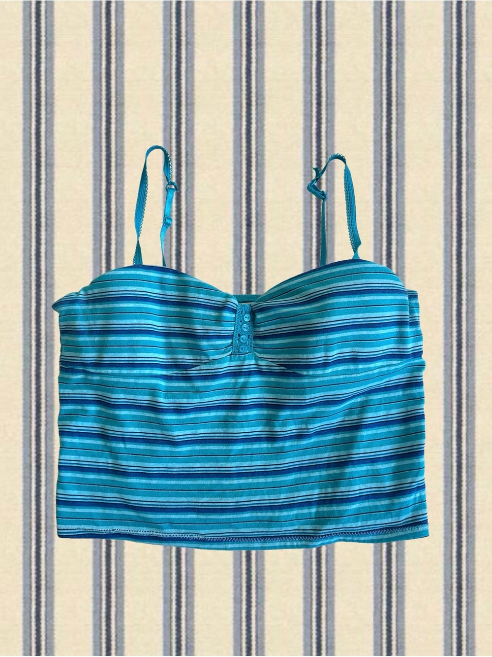 lei Blue Teal Striped Crop Tank Top